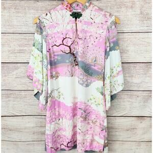 LUCKY BRAND Vintage Kimono Dress Mini Pake Muu Tunic Cherry Blossom Small Flaw